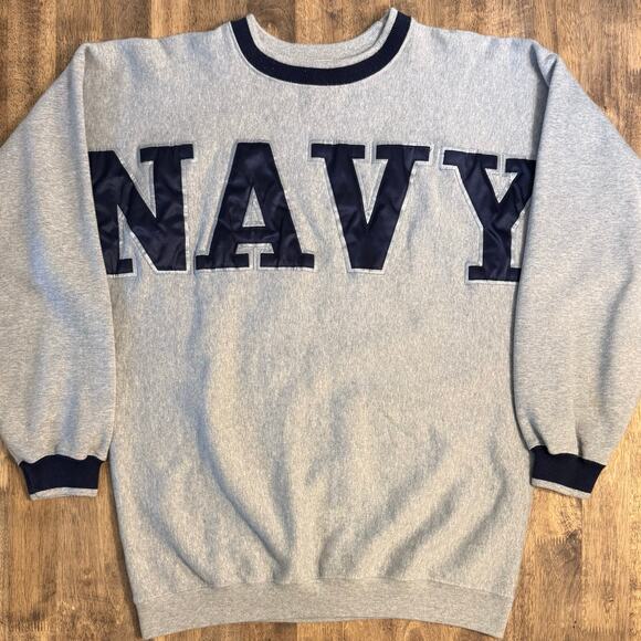 US Navy VTG Gear For Sports Oversized Twill Embroidered Sweatshirt Gray Unisex L - Picture 3 of 9